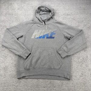 Nike SB Sweatshirt Men Medium Gray Blue Spellout Fleece Skater Hoodie Swoosh Y2K